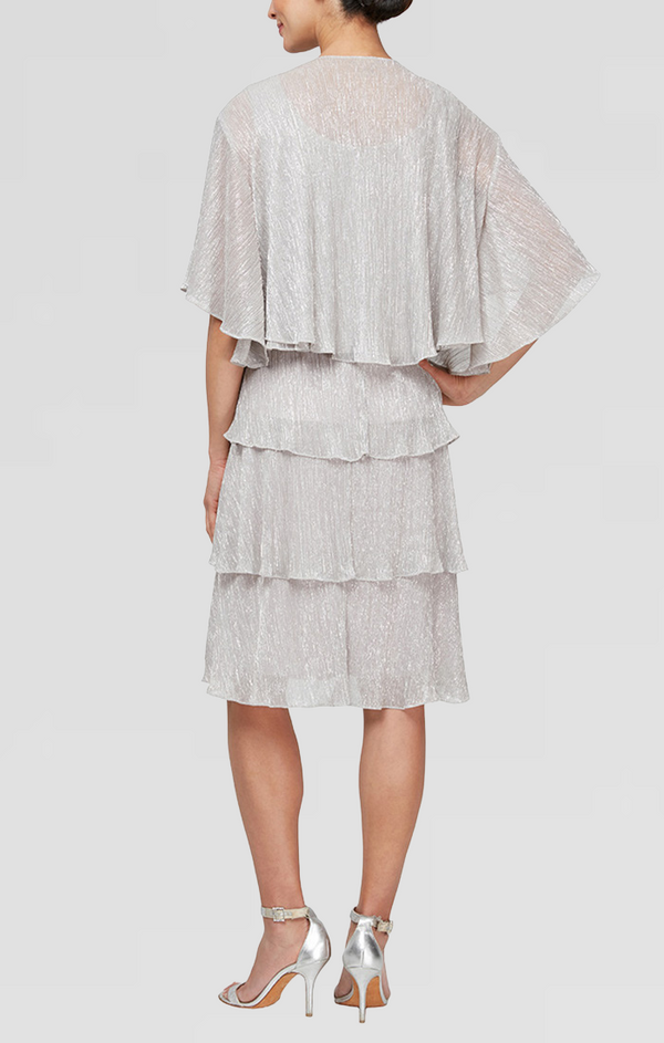 S.L. Fashions Regular - Short Artichoke Tiered Jacket Dress With Embellishment Detail At Neckline