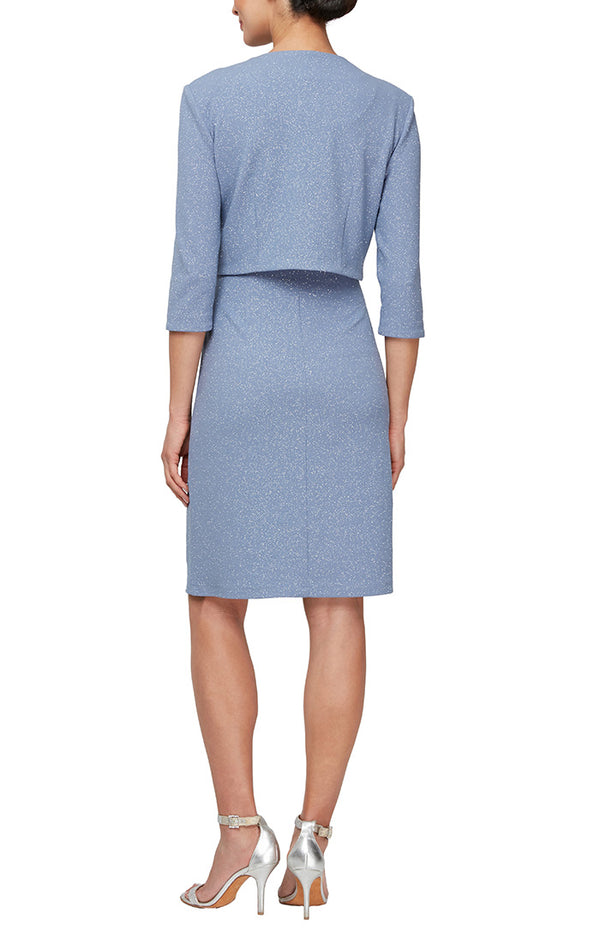 S.L. Fashions Regular - Short Bolero Metallic Knit Jacket Dress With Embellished Cutout Neckline