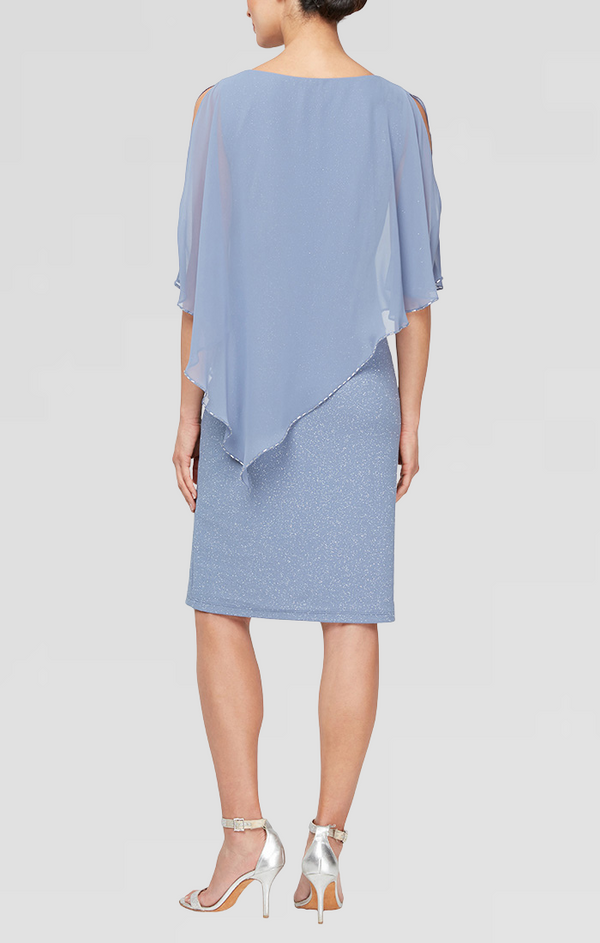 S.L. Fashions Regular - Short Sheath Dress With Asymmetric Overlay Bodice And Embellishment Detail At Shoulder