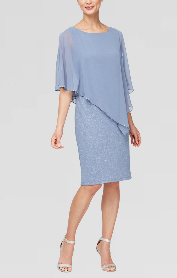 S.L. Fashions Regular - Short Sheath Dress with Asymmetric Overlay Bodice and Embellishment Detail at Shoulder