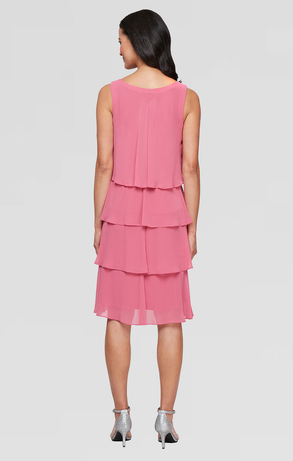 S.L. Fashions Regular - Short Tiered Chiffon Jacket Dress With Embellishment Detail At Neckline And Sleeves