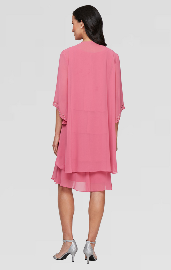 S.L. Fashions Regular - Short Tiered Chiffon Jacket Dress With Embellishment Detail At Neckline And Sleeves