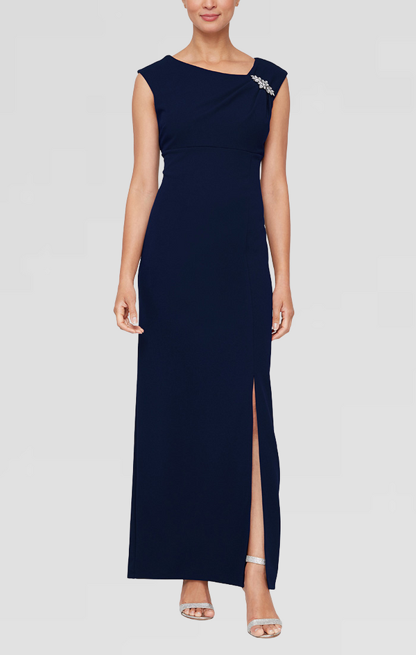 S.L. Fashions Regular - Sleeveless Matte Jersey Dress with Embellished Neckline