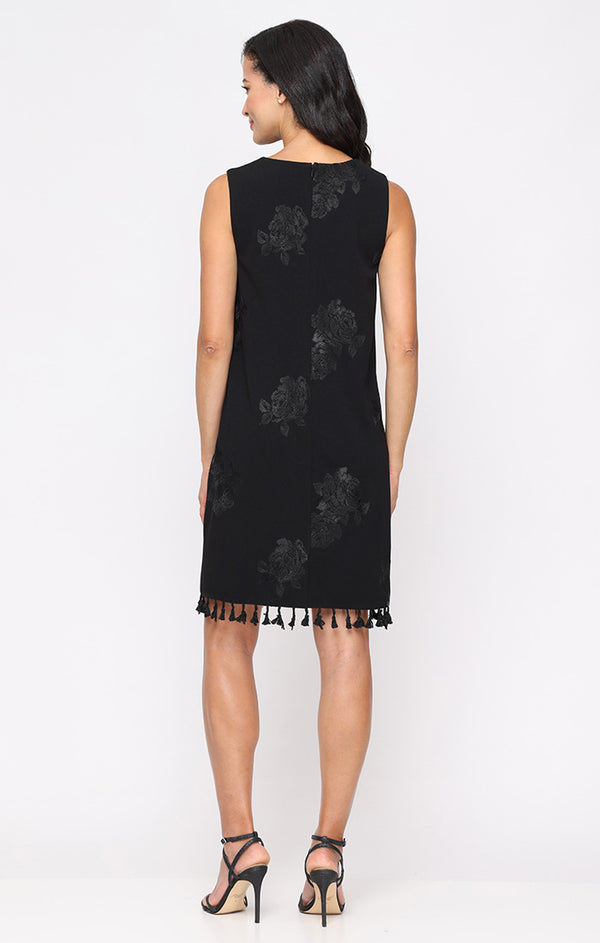 S.L. Fashions Regular - Sleeveless Shift Dress With V-Neckline And Fringe Hem Detail