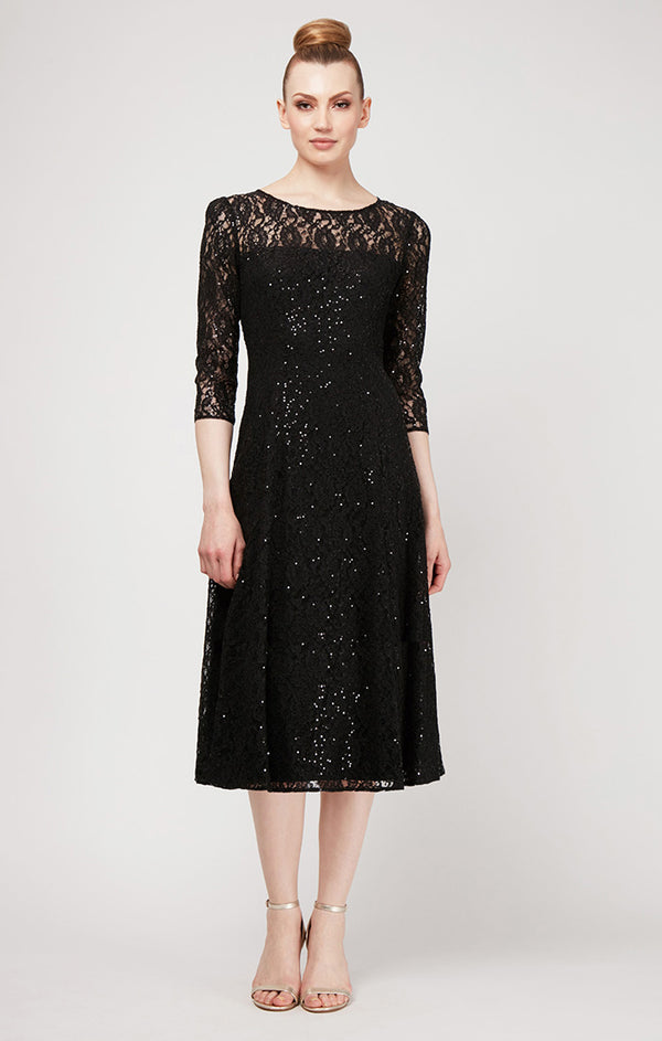 S.L. Fashions 3/4 Sleeve Sequin Lace Cocktail Dress