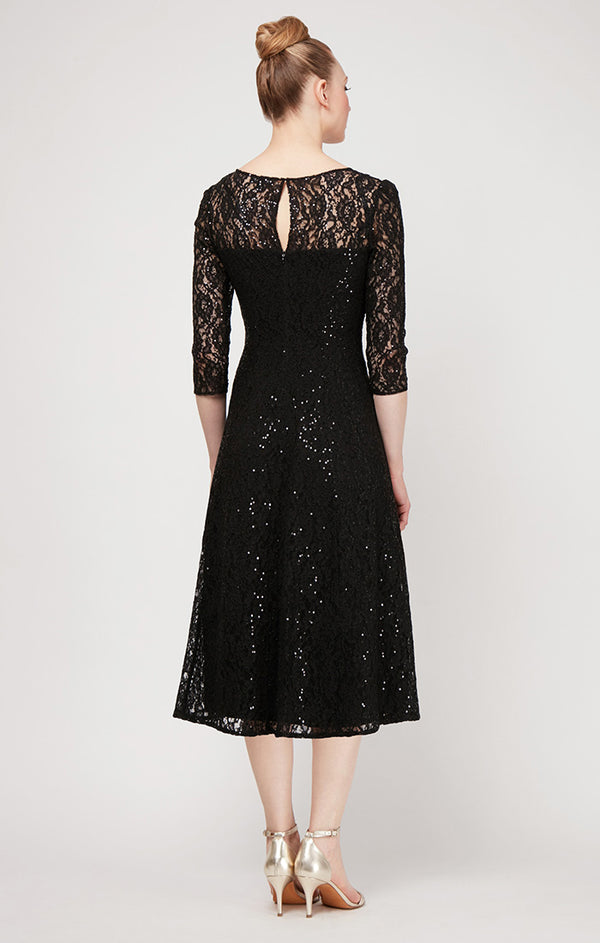 S.L. Fashions 3/4 Sleeve Sequin Lace Cocktail Dress