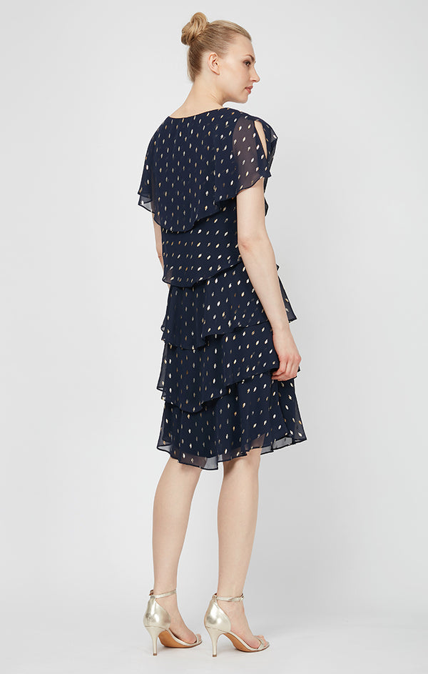 S.L. Fashions Foil Chiffon Tiered Dress