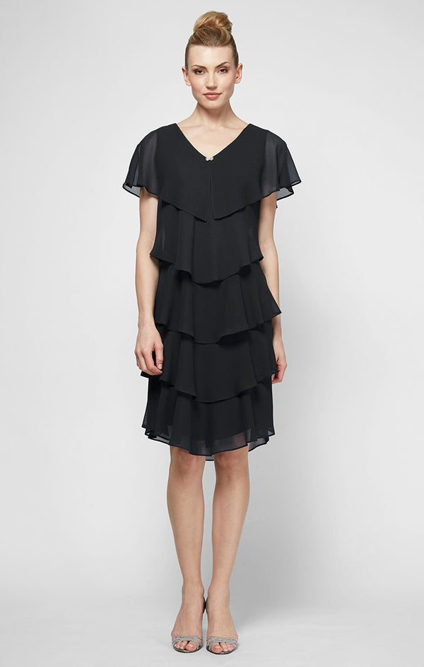 S.L. Fashions Georgette Tiered Cocktail Dress
