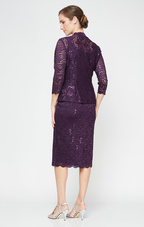 S.L. Fashions Lace Jacket Dress With Sequin Detail