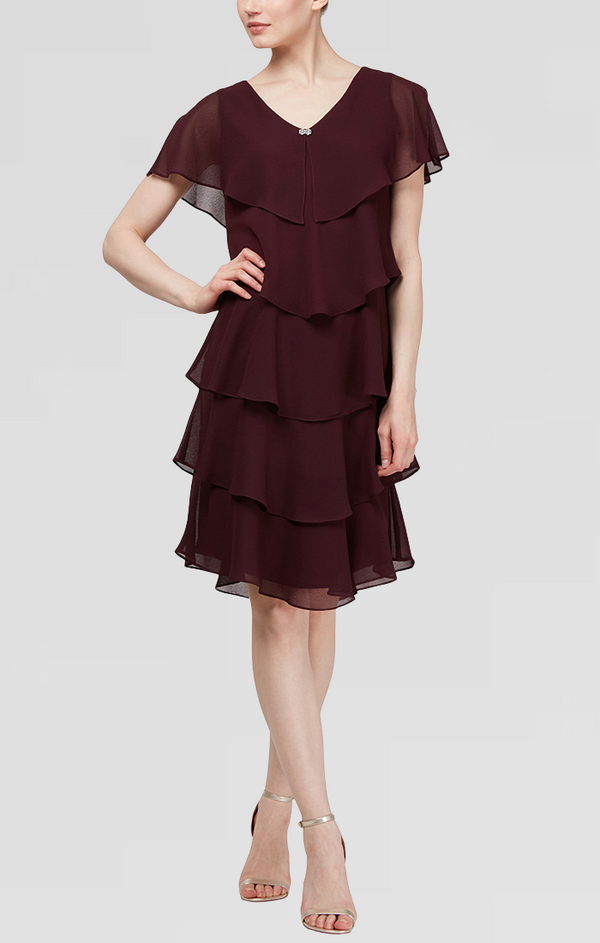 S.L. Fashions Pebble Georgette Tiered Short Dress