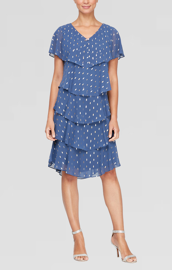 S.L. Fashions Plus - Foil Chiffon Tiered Dress