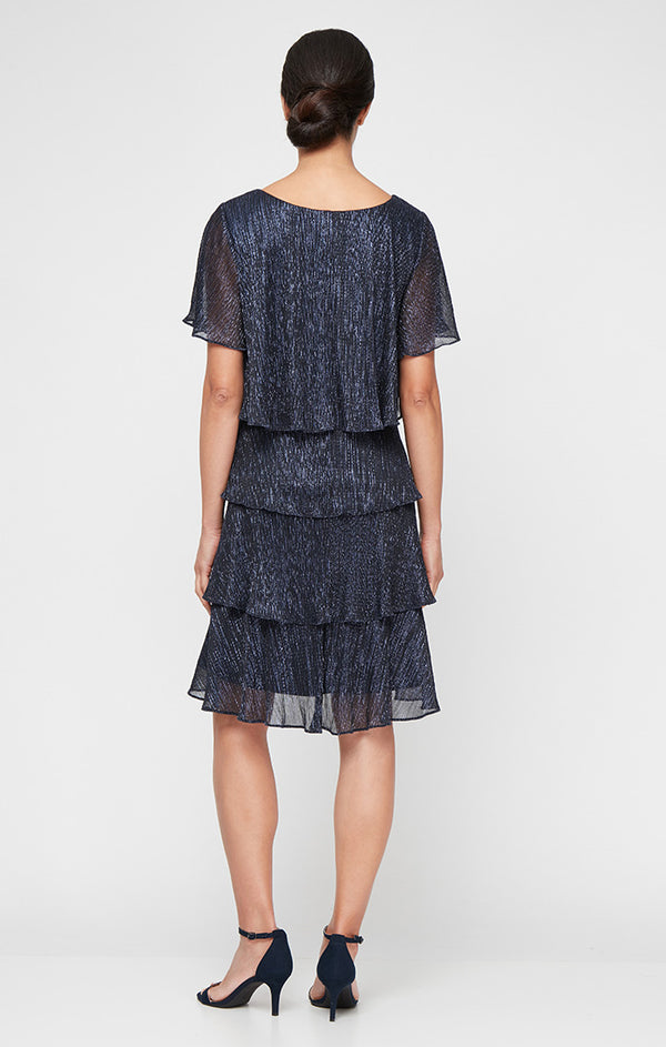 S.L. Fashions Shimmer Bodre Chiffon Tiered Cocktail Dress