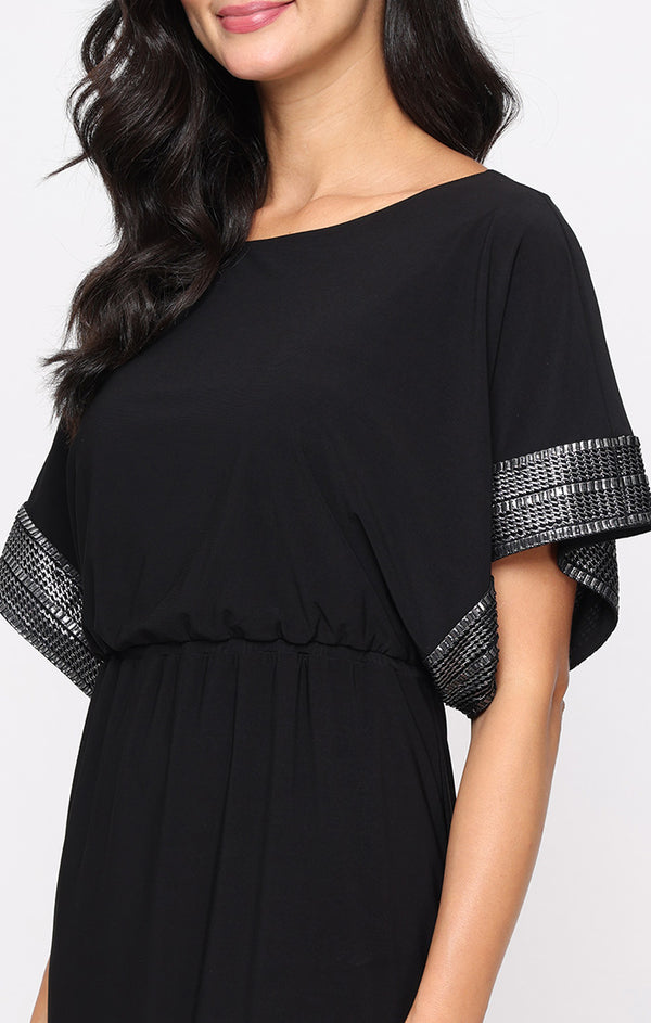 S.L. Fashions Short Blouson Dress With Foil Sleeve And Hem Detail