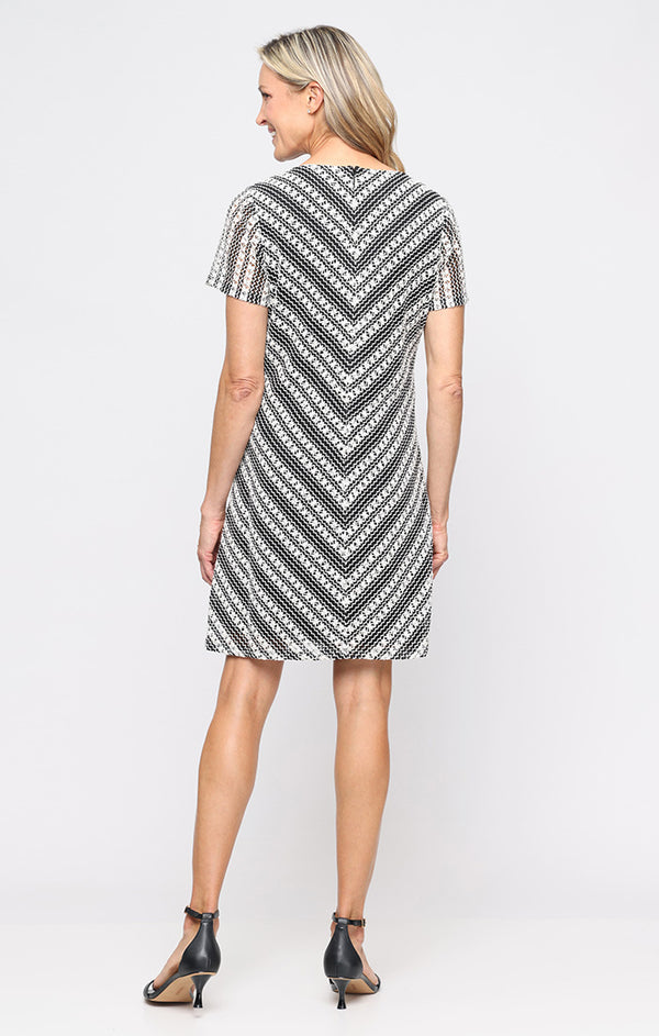 S.L. Fashions Short Crochet Lace Sheath Dress With Short Sleeves