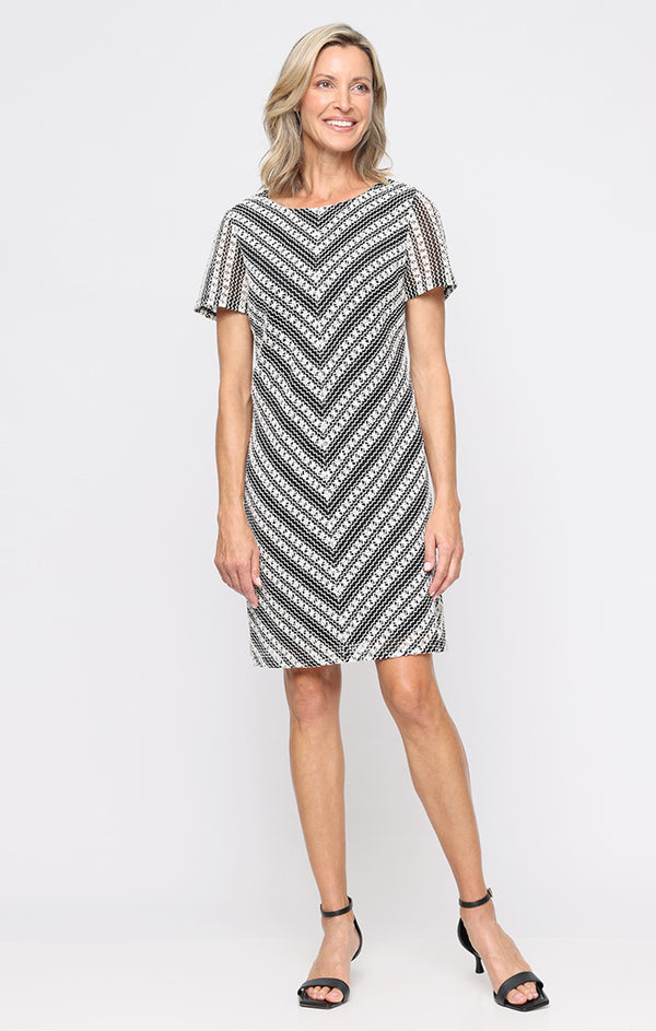 S.L. Fashions Short Crochet Lace Sheath Dress with Short Sleeves