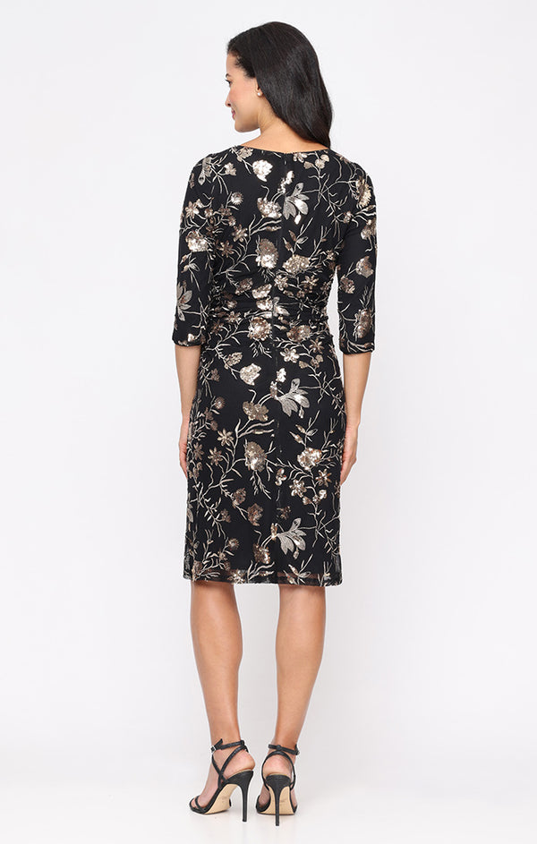 S.L. Fashions Short Embroidered Sequin Sheath Dress With Ruched Waist