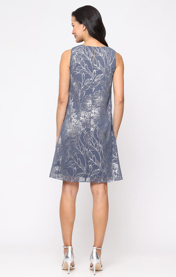 S.L. Fashions Short Foil A-Line Dress With V-Neckline And Cascade Open Jacket