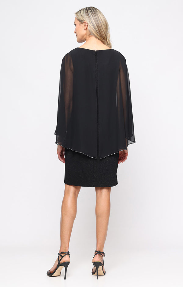 S.L. Fashions Short Glitter Knit Sheath Dress With High/Low Overlay Bodice