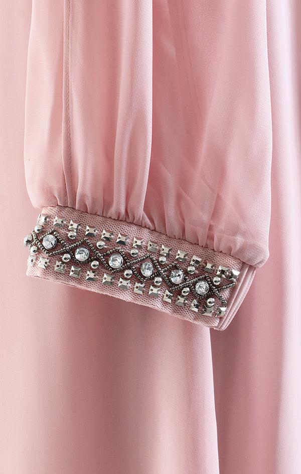 S.L. Fashions Short Jersey Sheath Dress With Chiffon Tulip Overlay Bodice And Beaded Illusion Cuff Sleeves