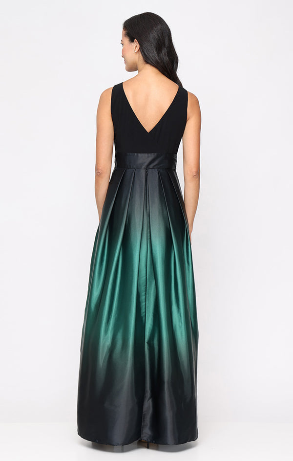 S.L. Fashions Sleeveless Gown With Satin Ombre Skirt & Tie Belt