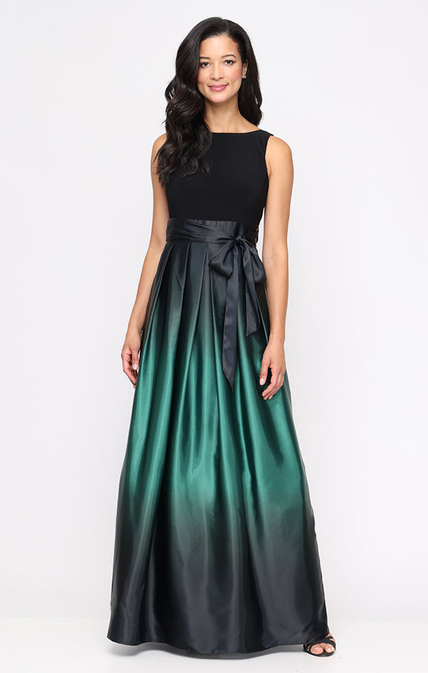 S.L. Fashions Sleeveless Gown with Satin Ombre Skirt & Tie Belt S.L. Fashions Sleeveless Gown with Satin Ombre Skirt & Tie Belt
