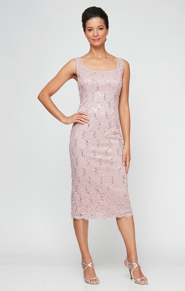 S.L. Fashions Tea-Length Lace Jacket Dress With Sequin Detail