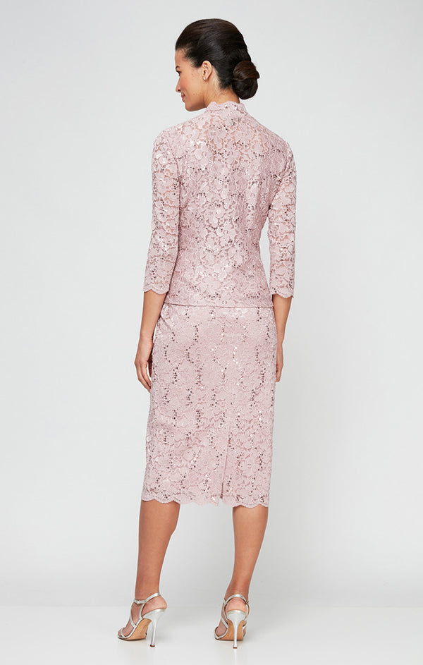 S.L. Fashions Tea-Length Lace Jacket Dress With Sequin Detail