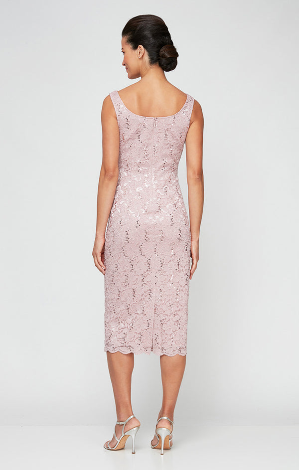 S.L. Fashions Tea-Length Lace Jacket Dress With Sequin Detail