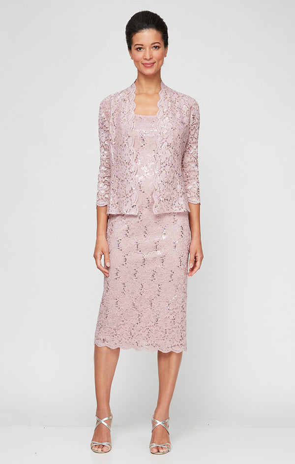 S.L. Fashions Tea-Length Lace Jacket Dress with Sequin Detail S.L. Fashions Tea-Length Lace Jacket Dress with Sequin Detail