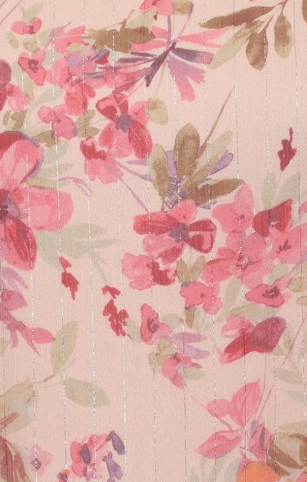 S.L. Fashions Tea Length Printed Tiere Dress With Embellishment Detail At Shoulder