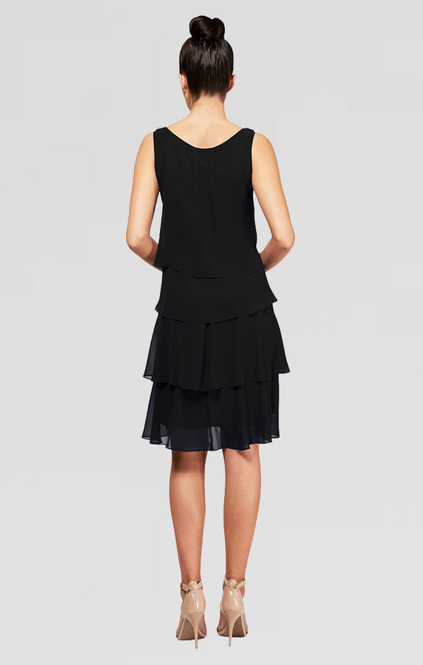 S.L. Fashions Tulip Tiered Chiffon Cocktail Dress With Barrel Pins