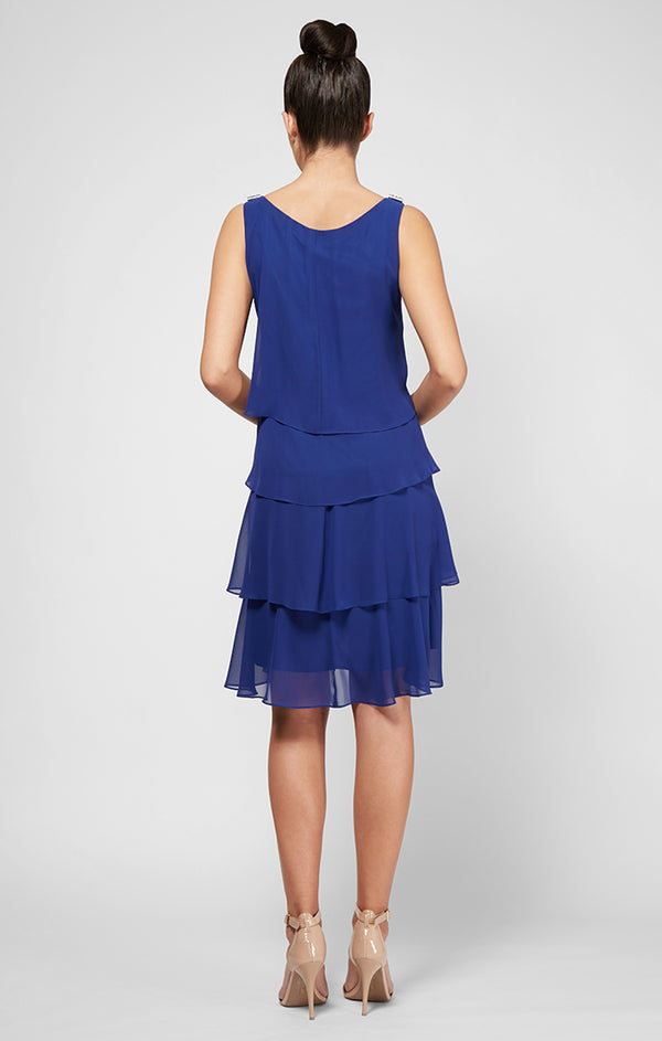 S.L. Fashions Tulip Tiered Chiffon Cocktail Dress With Barrel Pins