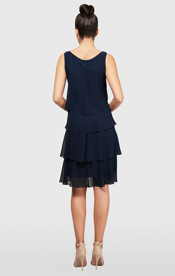 S.L. Fashions Tulip Tiered Chiffon Cocktail Dress With Barrel Pins