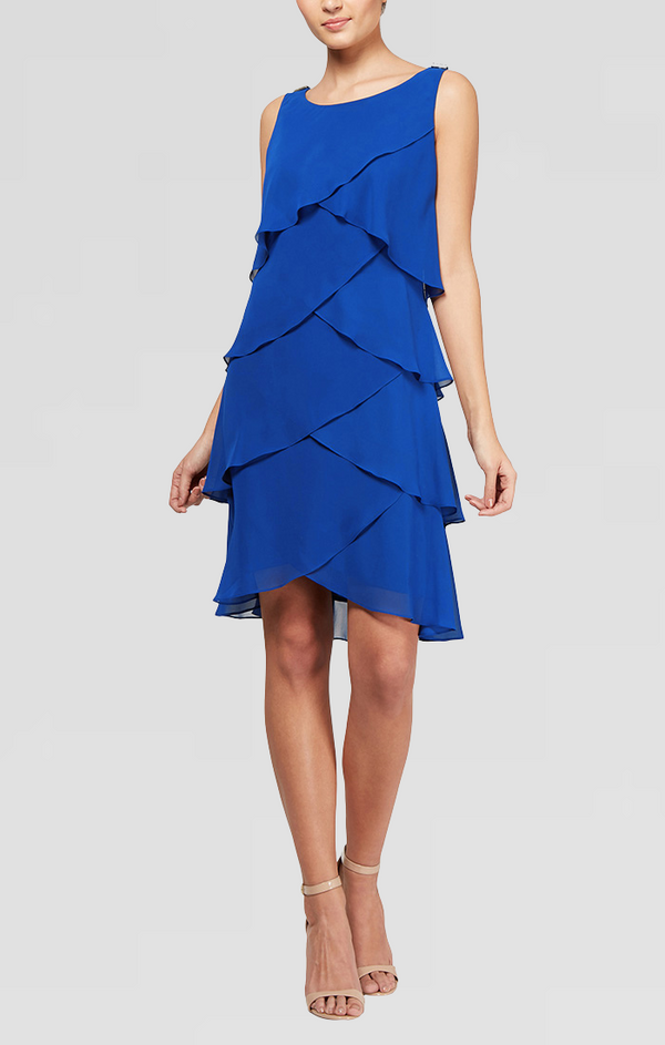 S.L. Fashions Tulip Tiered Chiffon Cocktail Dress With Barrel Pins