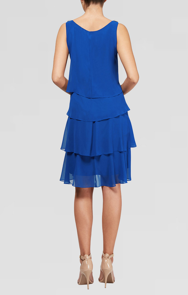 S.L. Fashions Tulip Tiered Chiffon Cocktail Dress With Barrel Pins