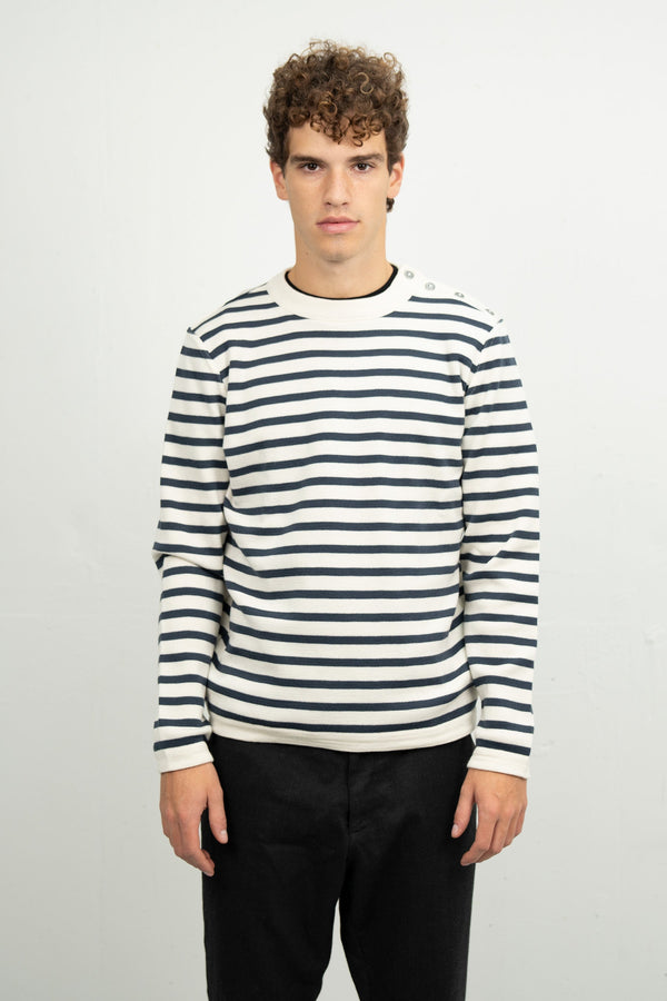 S.n.s. Herning NAVAL Crew Neck | Rund Hals Natural White / Shadow Blue