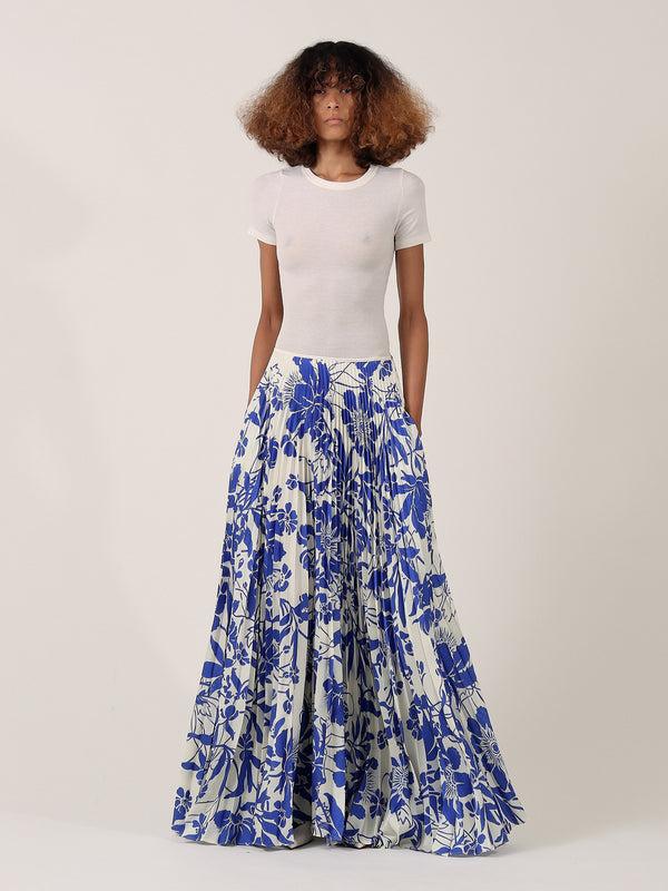 s.s. daley ANNA PLEATED SKIRT - BLUE FLORAL