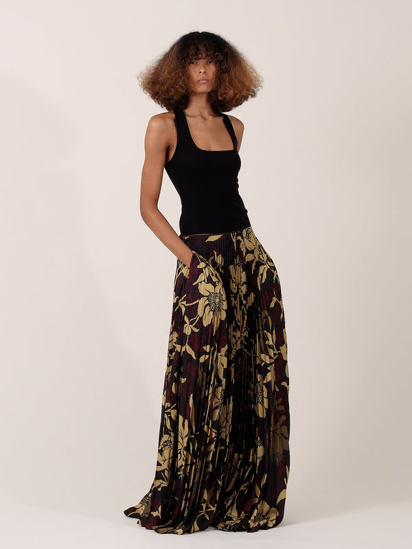 s.s. daley EDITH PLEATED SKIRT — BROWN FLORAL