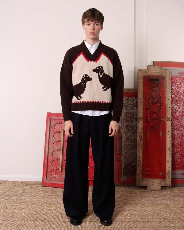 S.s. Daley HAROLD' V-NECK SWEATER - BROWN/ECRU