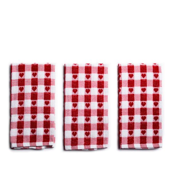 sabichi Set of 3 Red Heart Tea Towels