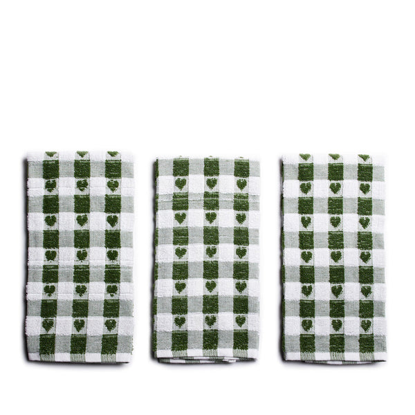 sabichi Set Of 3 Sage Heart Tea Towels