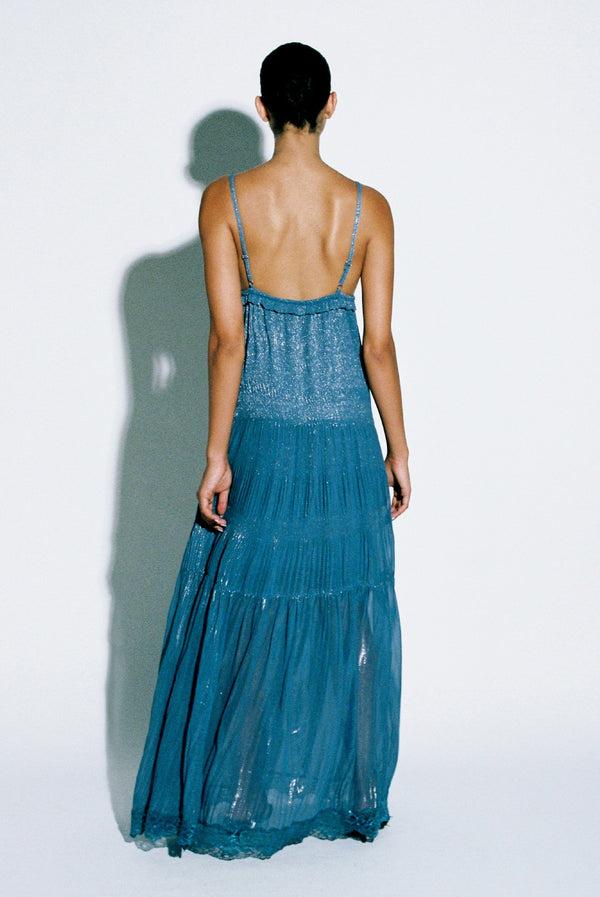Sabina Musáyev ATTILA DRESS PRE FALL WINTER 25/26 SILVER BLUE