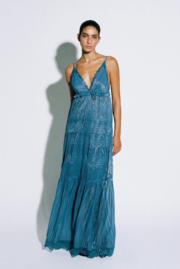 Sabina Musáyev ATTILA DRESS PRE FALL WINTER 25/26 SILVER BLUE