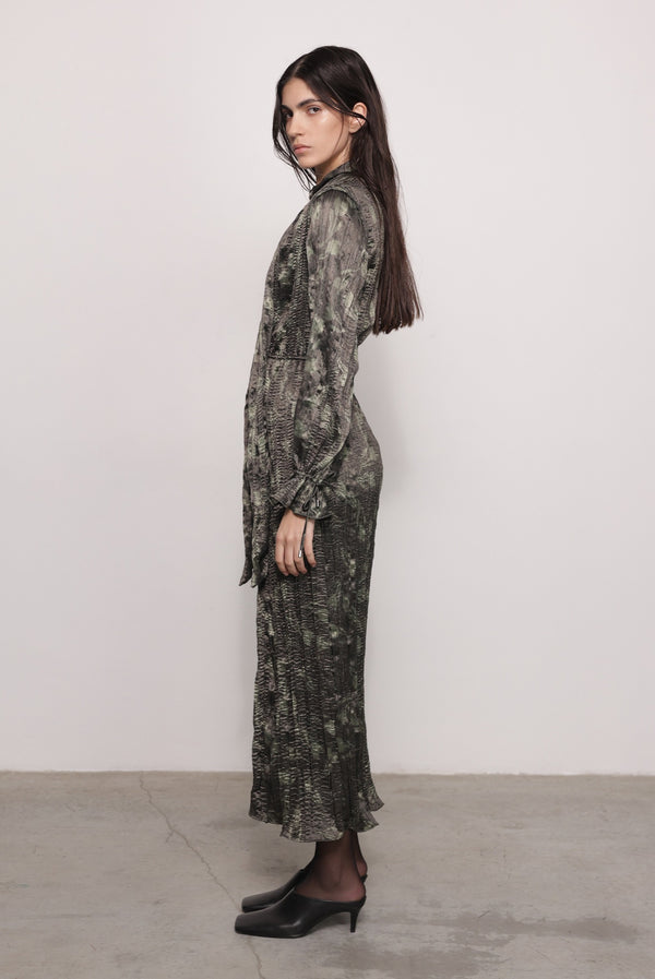 Sabina Musáyev FLORIS DRESS PRE FALL WINTER 25/26 DARK OLIVE PRINT