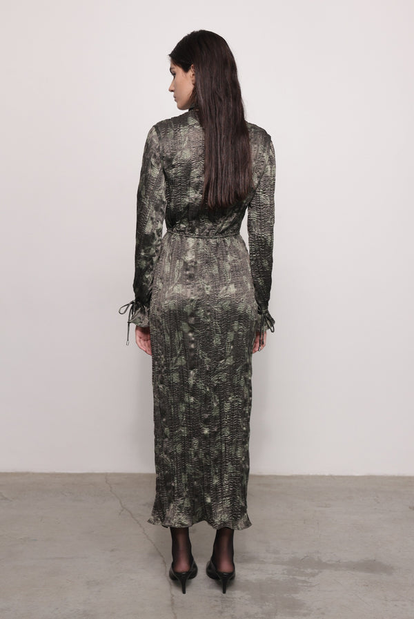 Sabina Musáyev FLORIS DRESS PRE FALL WINTER 25/26 DARK OLIVE PRINT