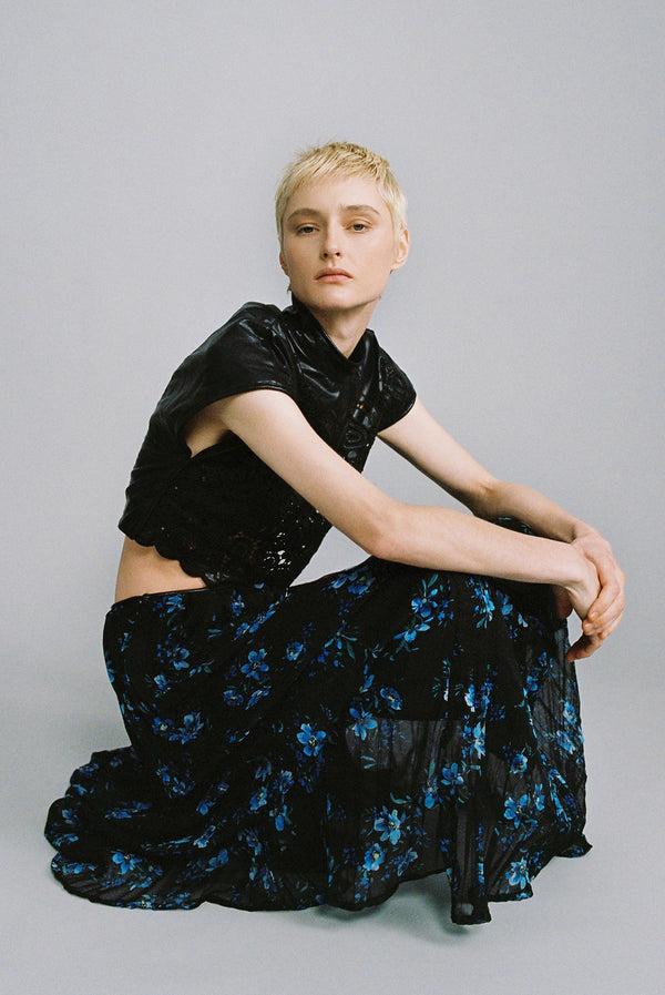 Sabina Musáyev FLUORITA SKIRT SOFT CASUAL BLACK PRINT