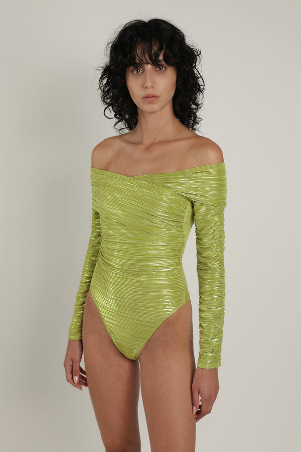 Sabina Musáyev IVAN BODYSUIT EVENING WEAR LIME GREEN