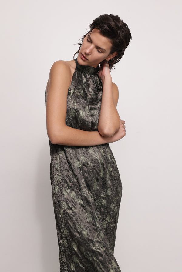 Sabina Musáyev LONDON DRESS PRE FALL WINTER 25/26 DARK OLIVE PRINT