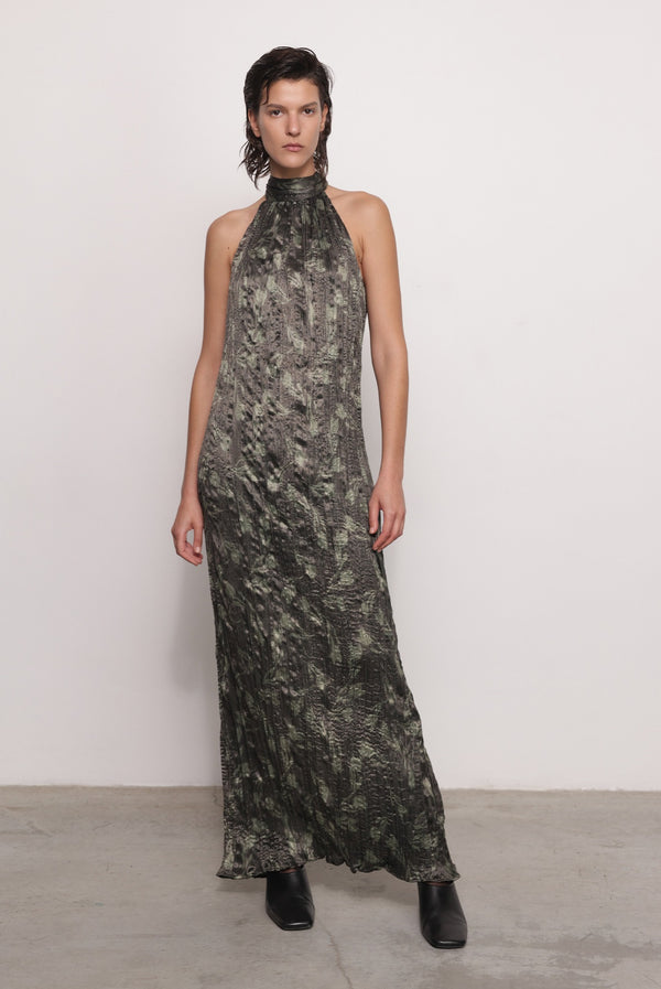 sabina musáyev LONDON DRESS PRE FALL WINTER 25/26 DARK OLIVE PRINT