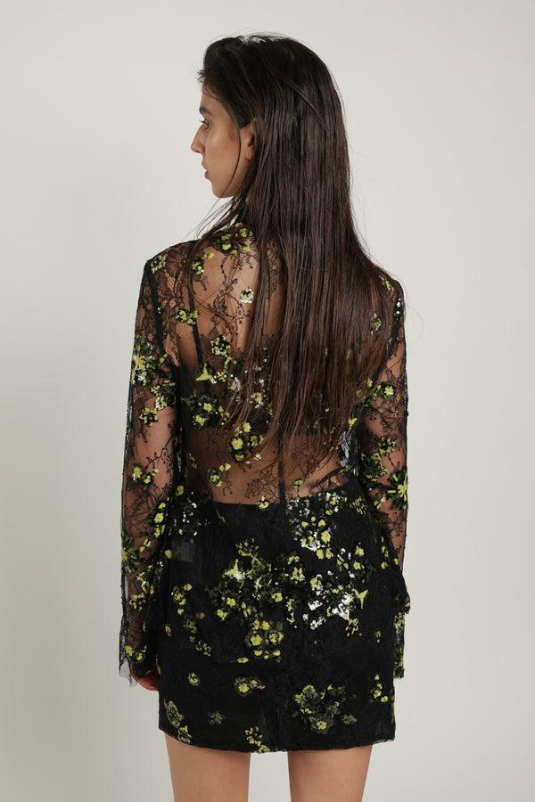 Sabina Musáyev LUKE SKIRT SUMMER SALE 50% OFF GREEN ON BLACK